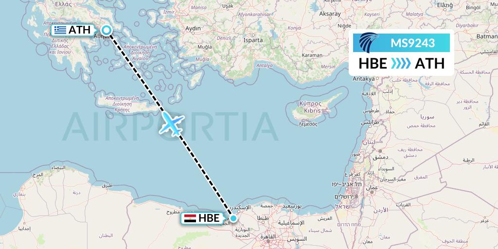 MS9243 EgyptAir Flight Map: Alexandria to Athens