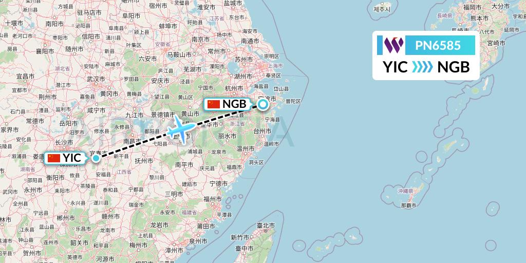 PN6585 China West Air Flight Map: Yichun to Ningbo