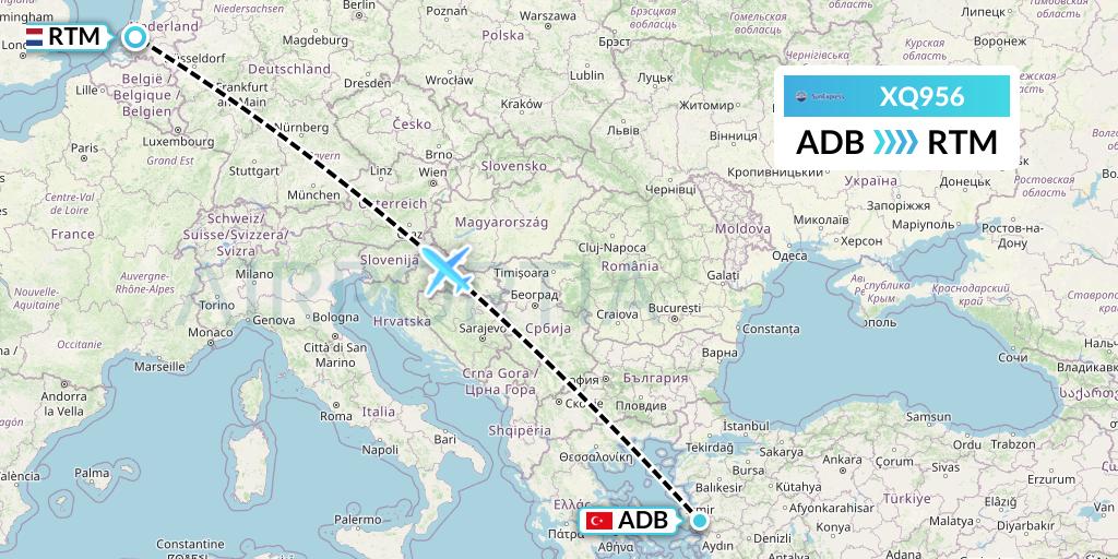 XQ956 SunExpress Flight Map: Izmir to Rotterdam
