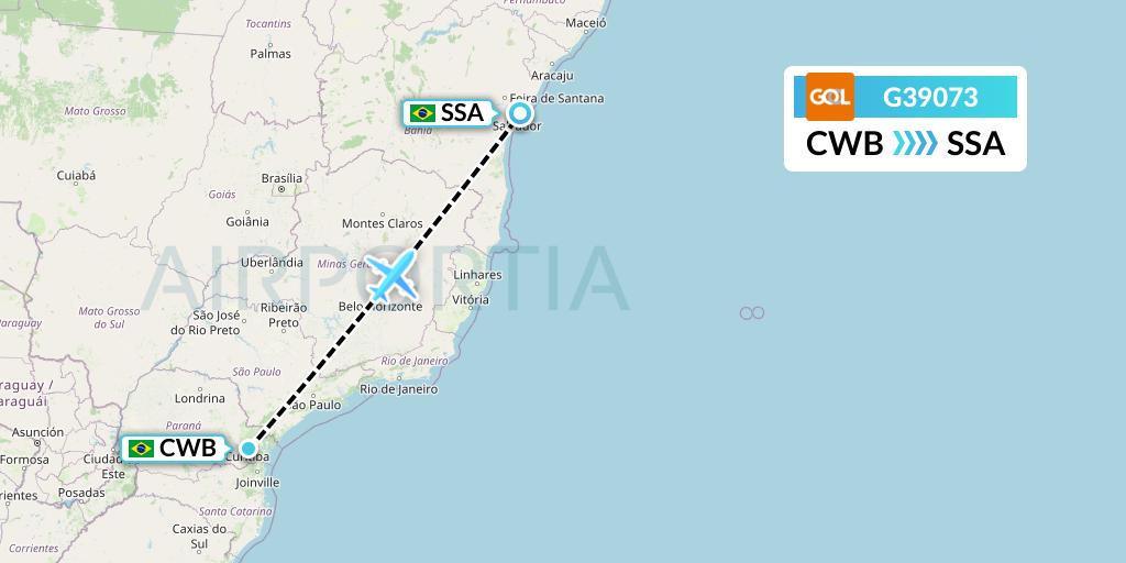 G39073 GOL Transportes Aeros Flight Map: Curitiba to Salvador