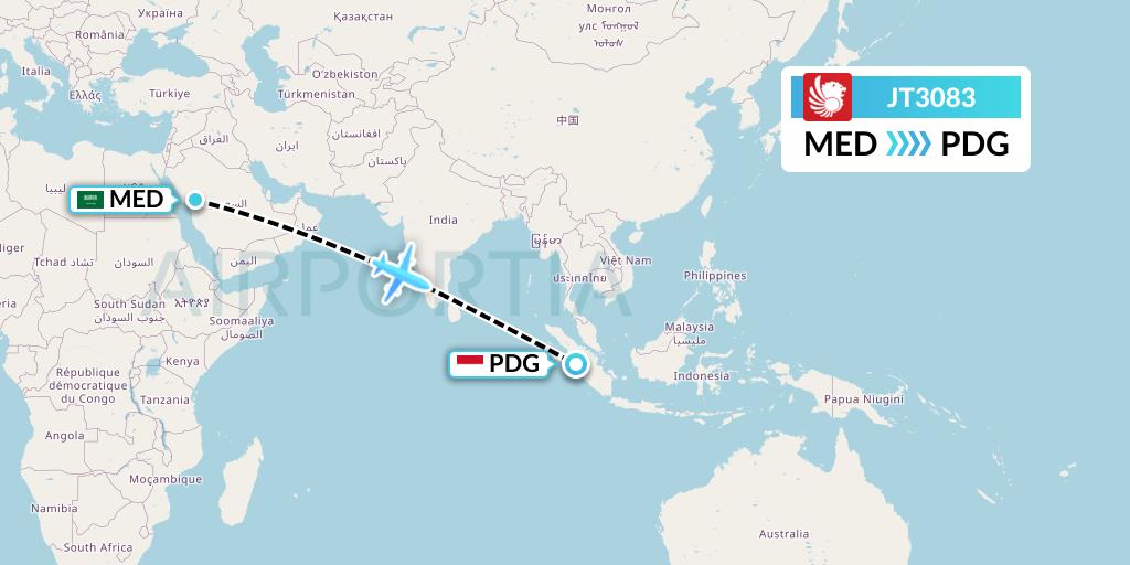 JT3083 Lion Airlines Flight Map: Medina to Padang
