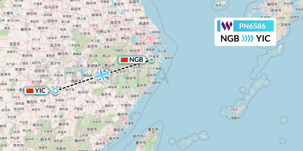 PN6586 China West Air Flight Map: Ningbo to Yichun