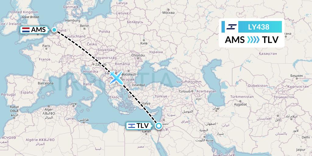 LY438 El Al Flight Map: Amsterdam to Tel Aviv