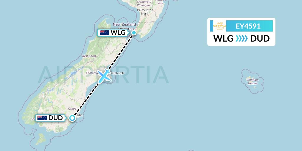 EY4591 Etihad Airways Flight Map: Wellington to Dunedin