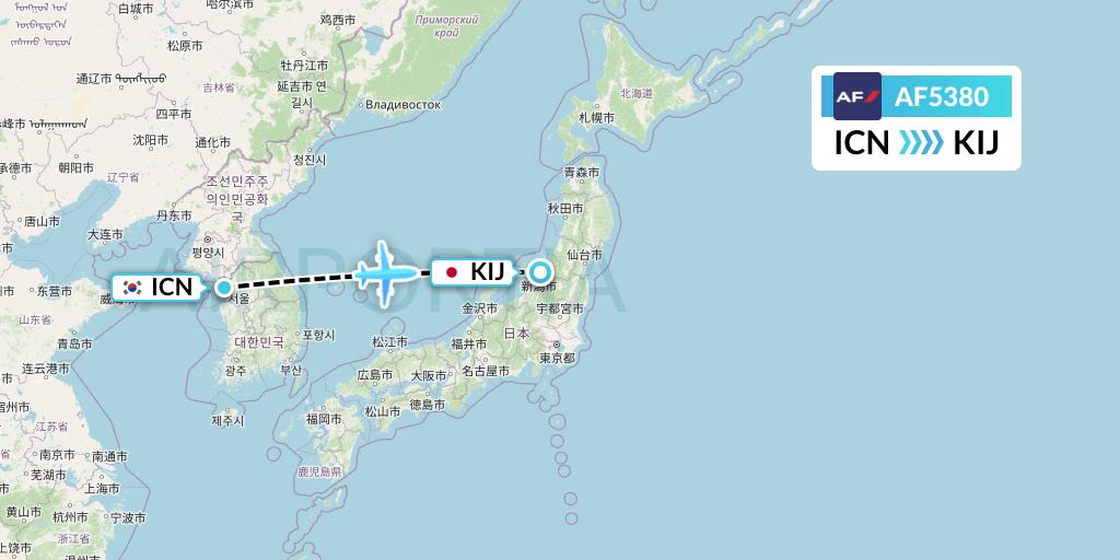 AF5380 Air France Flight Map: Seoul to Niigata