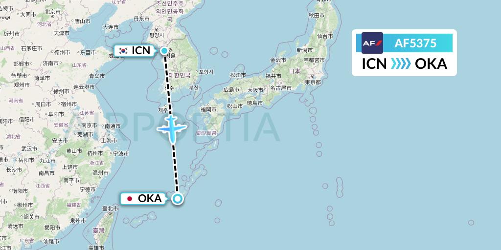 AF5375 Air France Flight Map: Seoul to Naha