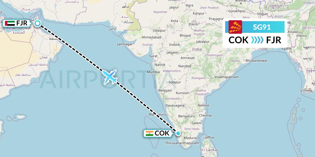 SG91 SpiceJet Flight Map: Cochin to Fujairah