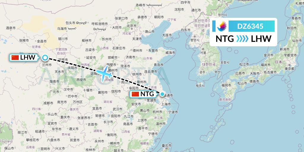 DZ6345 Donghai Airlines Flight Map: Nantong to Lanzhou