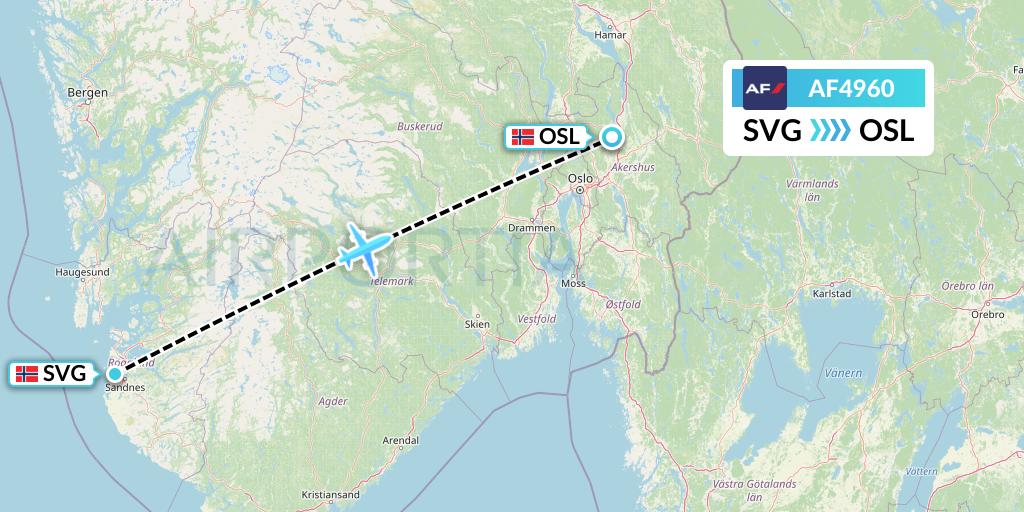 AF4960 Air France Flight Map: Stavanger to Oslo