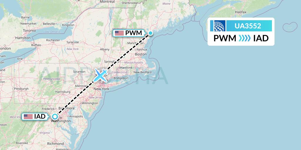 UA3552 United Airlines Flight Map: Portland to Washington