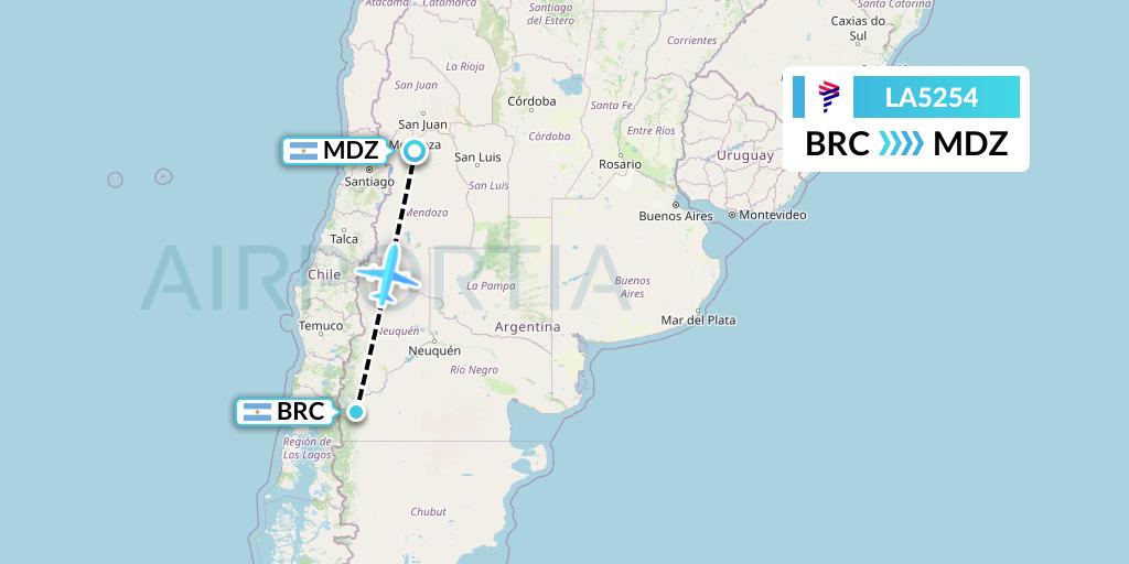 LA5254 LAN Airlines Flight Map: San Carlos de Bariloche to Mendoza