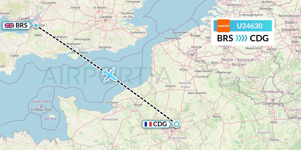 U24630 EasyJet Flight Map: Bristol to Paris
