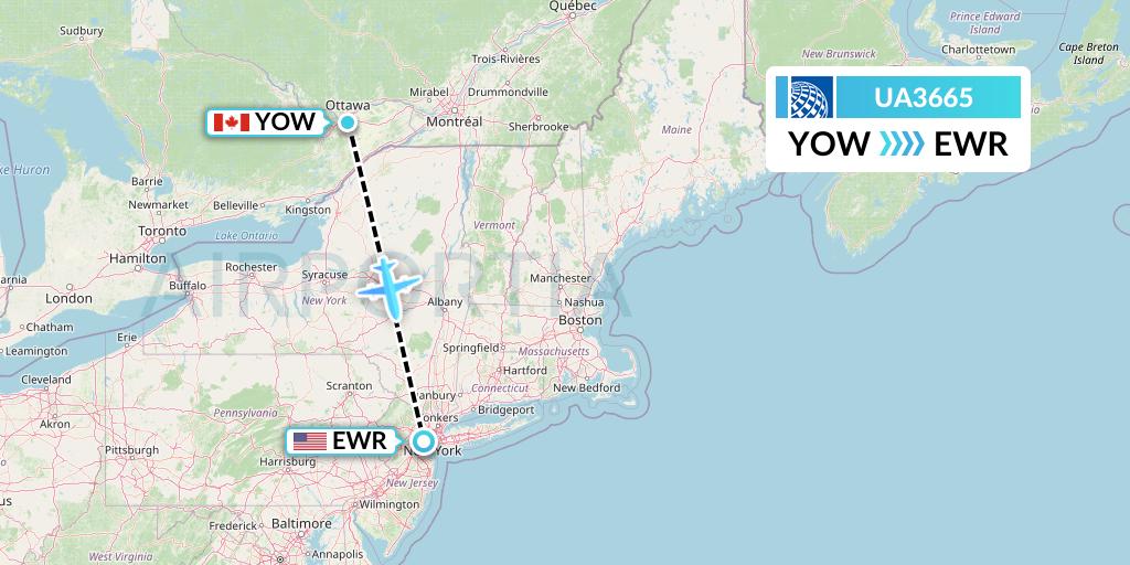 UA3665 United Airlines Flight Map: Ottawa to New York