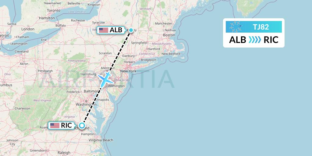 TJ82 Tradewind Aviation Flight Map: Albany to Richmond