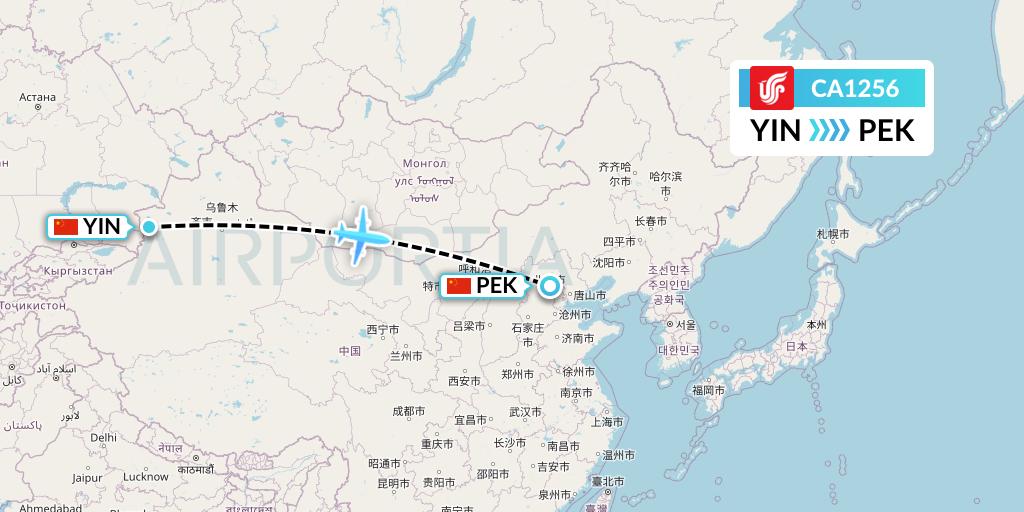 CA1256 Air China Flight Map: Yining to Beijing