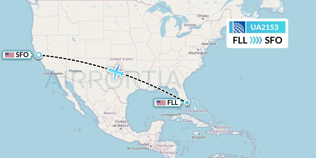 UA2153 United Airlines Flight Map: Fort Lauderdale to San Francisco