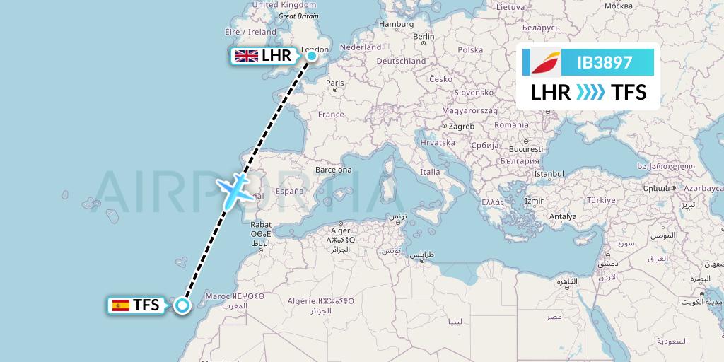 IB3897 Iberia Flight Map: London to Tenerife