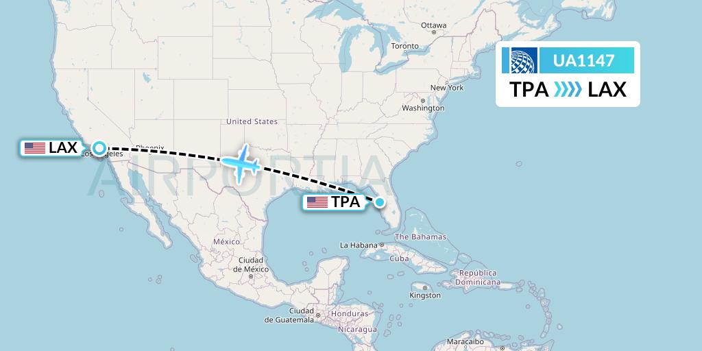 UA1147 United Airlines Flight Map: Tampa to Los Angeles