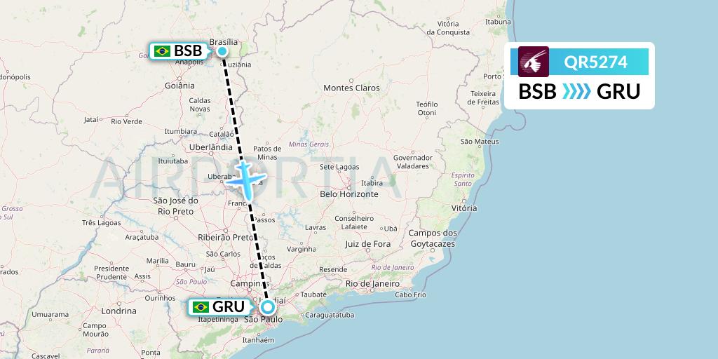 QR5274 Qatar Airways Flight Map: Brasilia to Sao Paulo