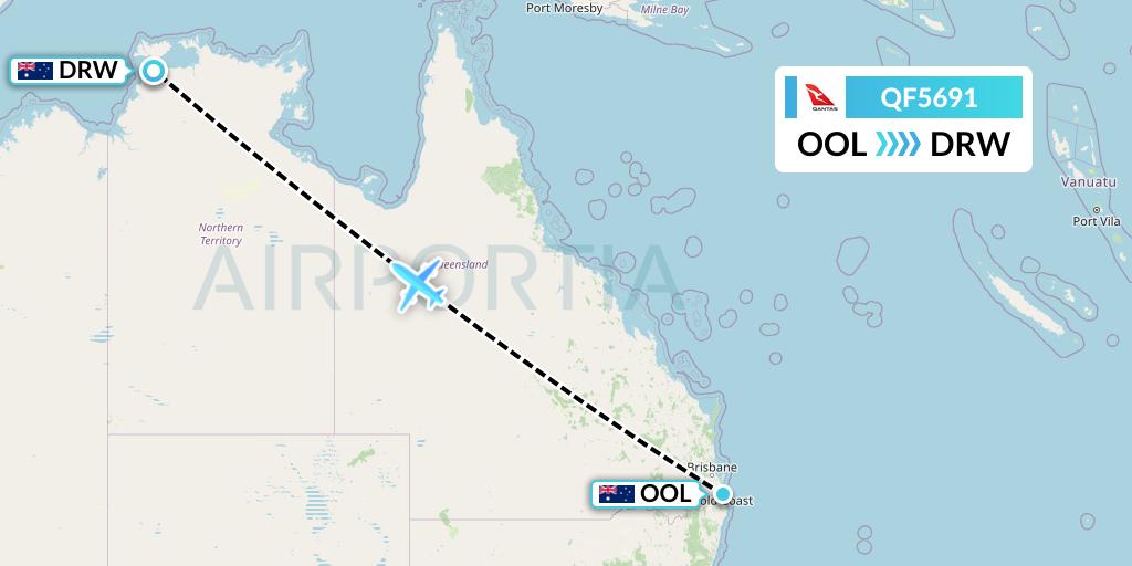 QF5691 Qantas Flight Map: Gold Coast to Darwin