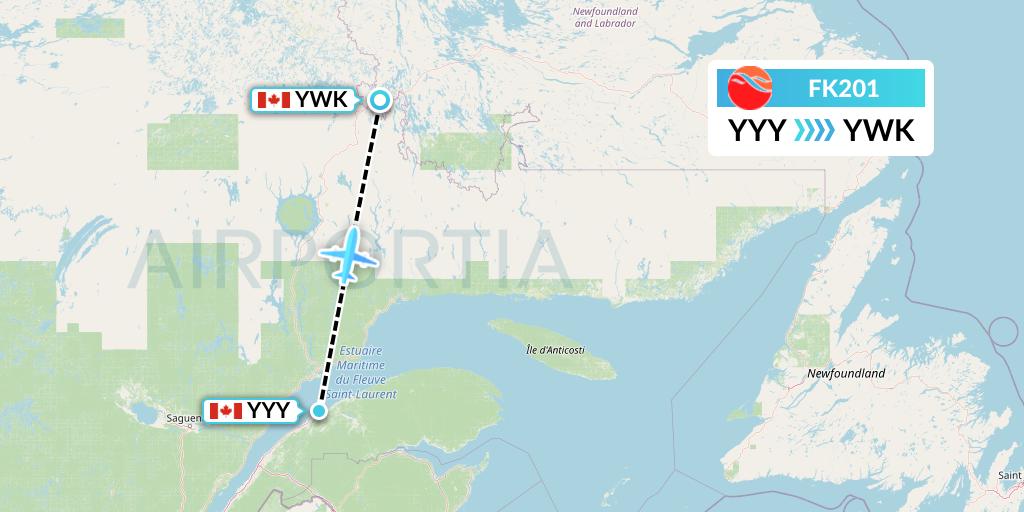 FK201 Kelowna Flightcraft Air Flight Map: Mont-Joli to Wabush