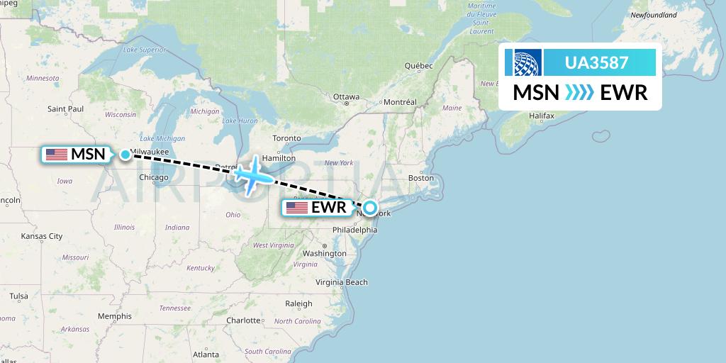 UA3587 United Airlines Flight Map: Madison to New York