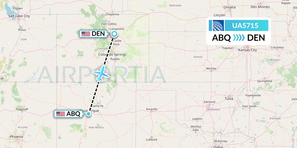 UA5715 United Airlines Flight Map: Albuquerque to Denver
