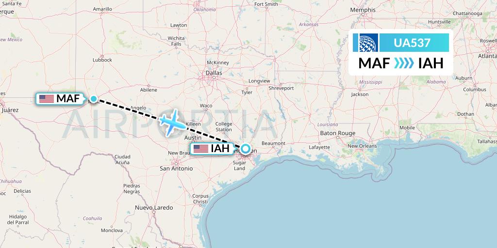 UA537 United Airlines Flight Map: Midland to Houston