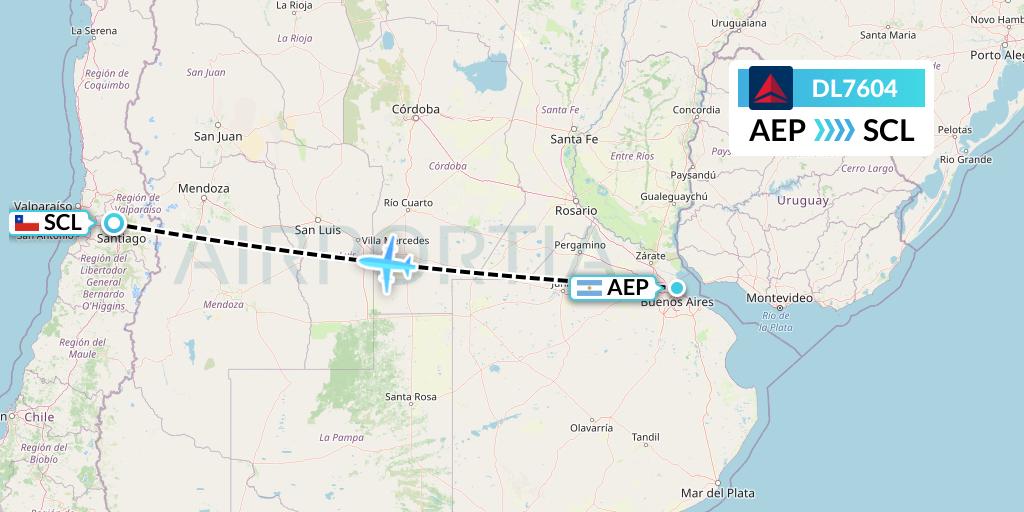 DL7604 Delta Air Lines Flight Map: Buenos Aires to Santiago