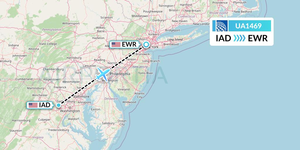 UA1469 United Airlines Flight Map: Washington to New York