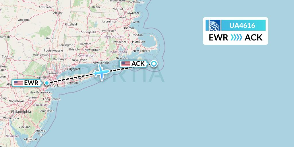 UA4616 United Airlines Flight Map: New York to Nantucket