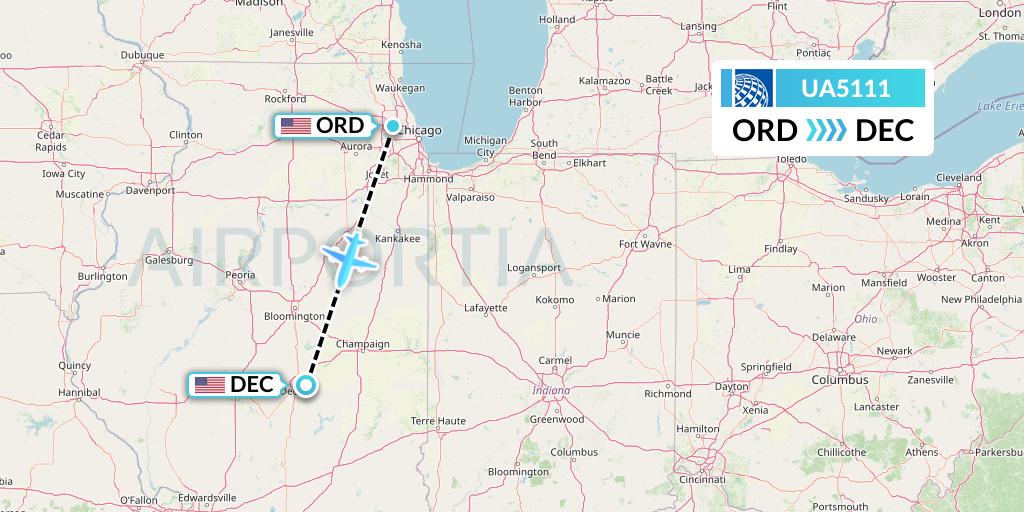 UA5111 United Airlines Flight Map: Chicago to Decatur