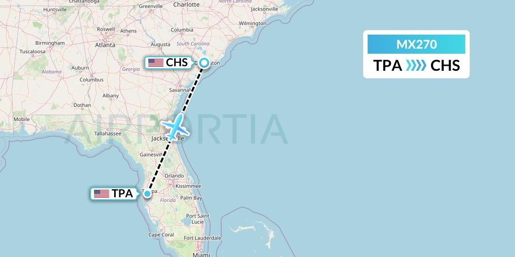 MX270 Breeze Airways Flight Map: Tampa to Charleston