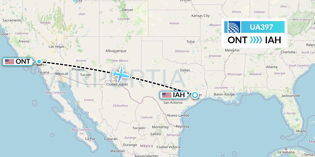 UA397 United Airlines Flight Map: Ontario to Houston