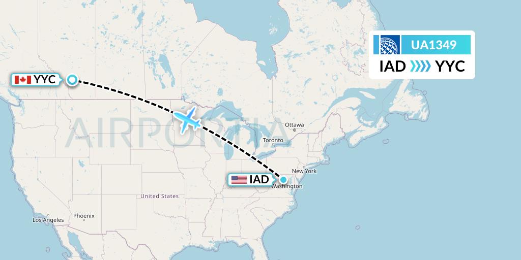 UA1349 United Airlines Flight Map: Washington to Calgary
