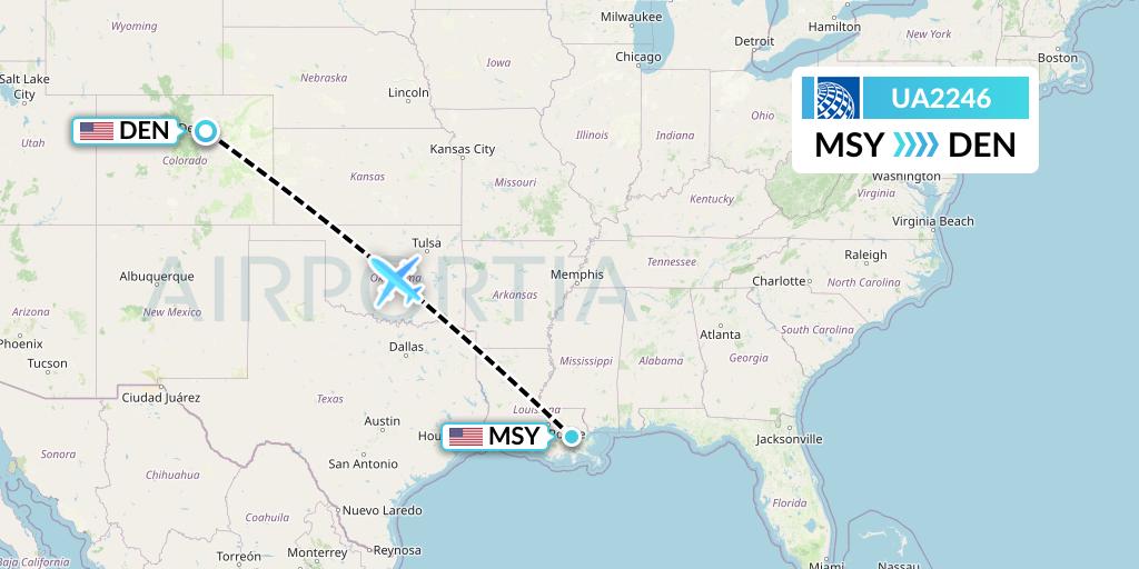 UA2246 United Airlines Flight Map: New Orleans to Denver