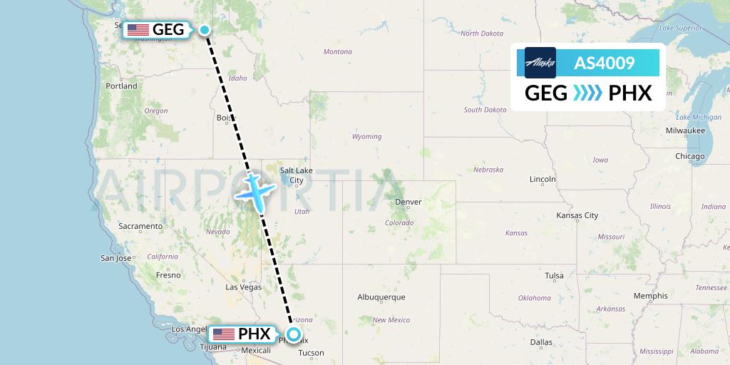 AS4009 Alaska Airlines Flight Map: Spokane to Phoenix