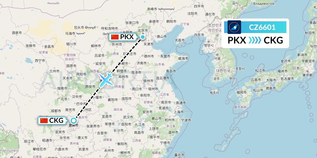 CZ6601 China Southern Airlines Flight Map: Beijing to Chongqing