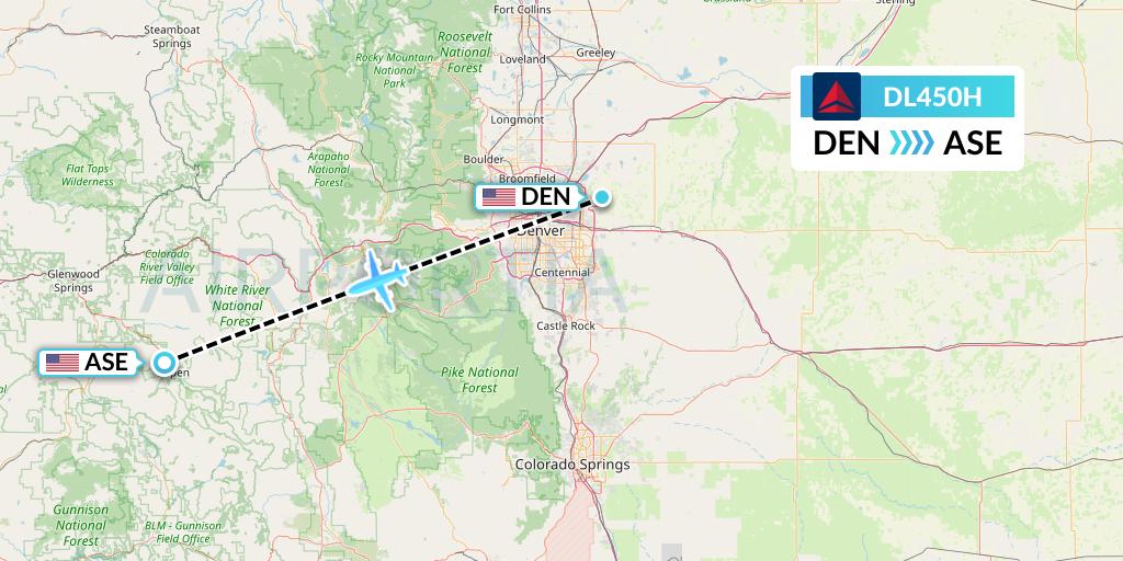 DL450H Delta Air Lines Flight Map: Denver to Aspen