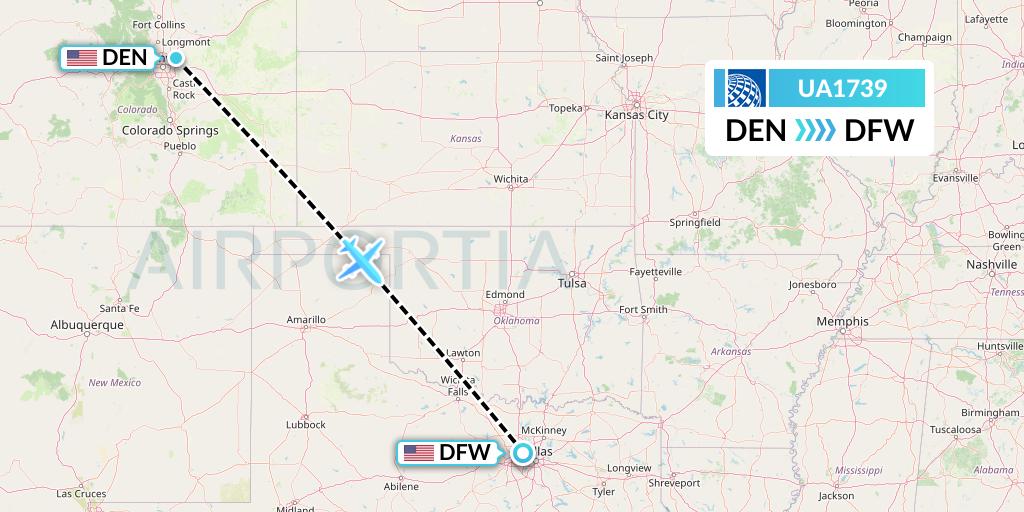 UA1739 United Airlines Flight Map: Denver to Dallas