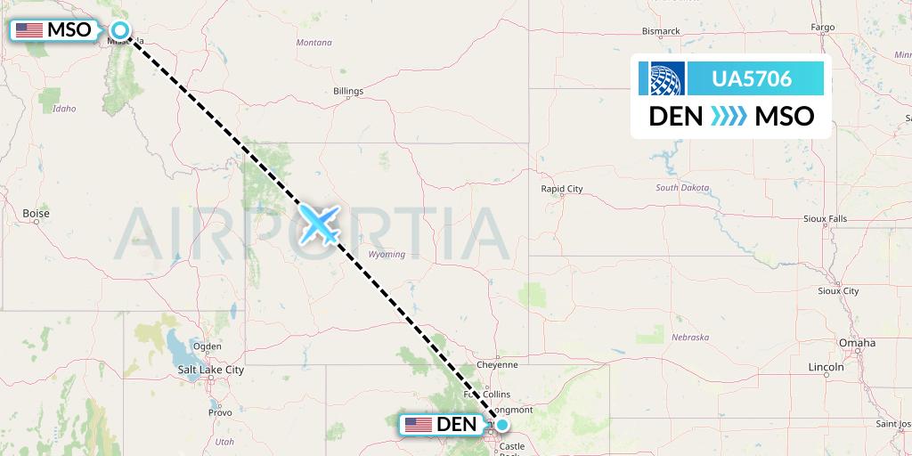 UA5706 United Airlines Flight Map: Denver to Missoula