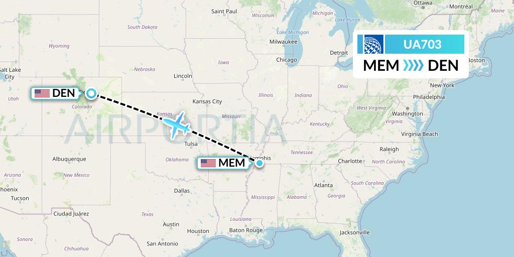 UA703 United Airlines Flight Map: Memphis to Denver