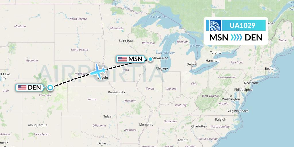 UA1029 United Airlines Flight Map: Madison to Denver