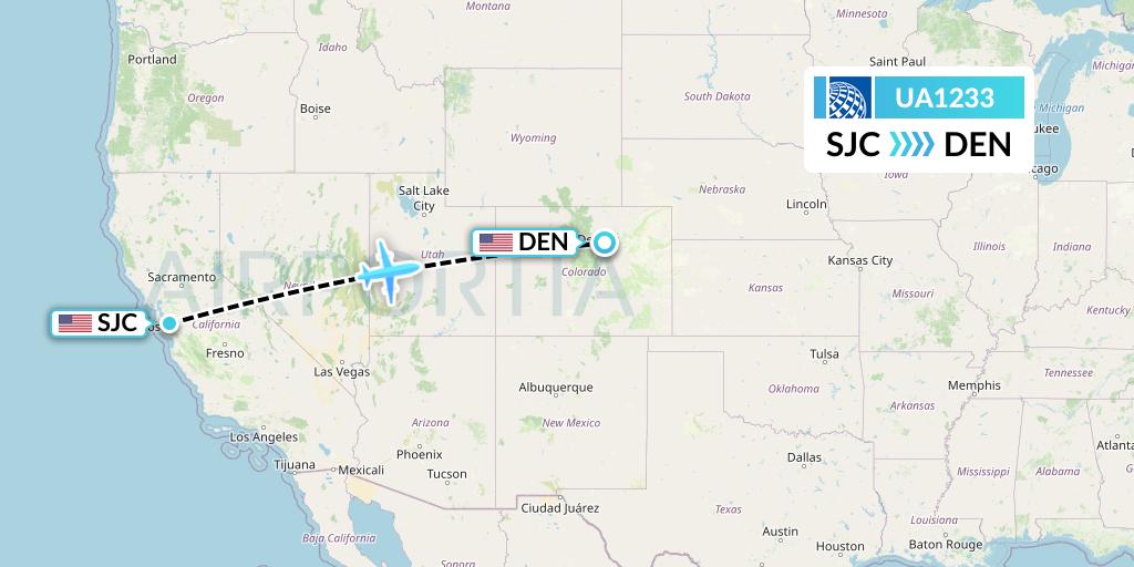 UA1233 United Airlines Flight Map: San Jose to Denver