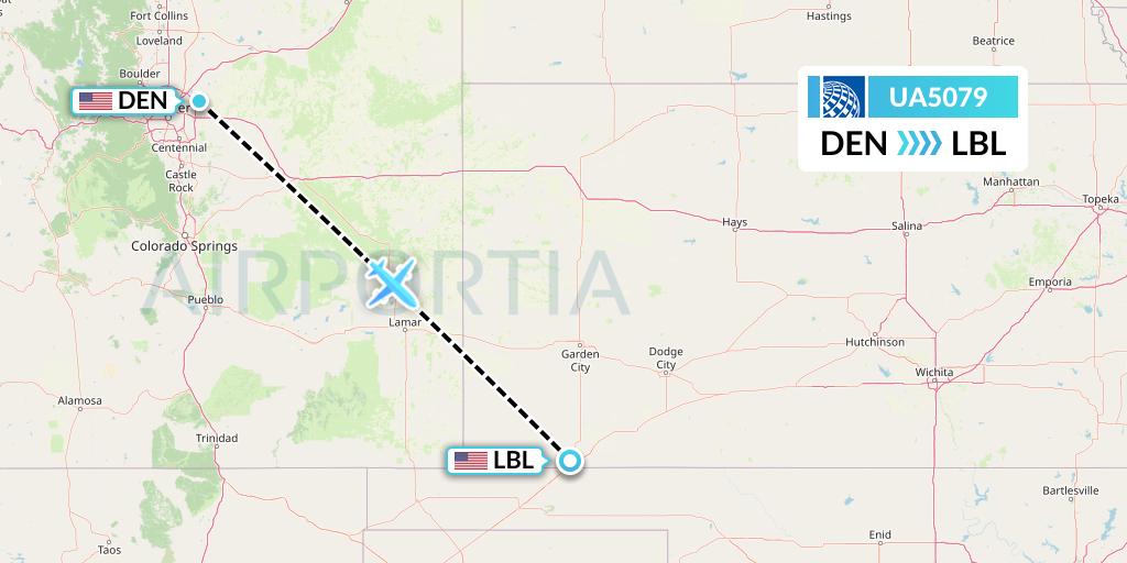 UA5079 United Airlines Flight Map: Denver to Liberal