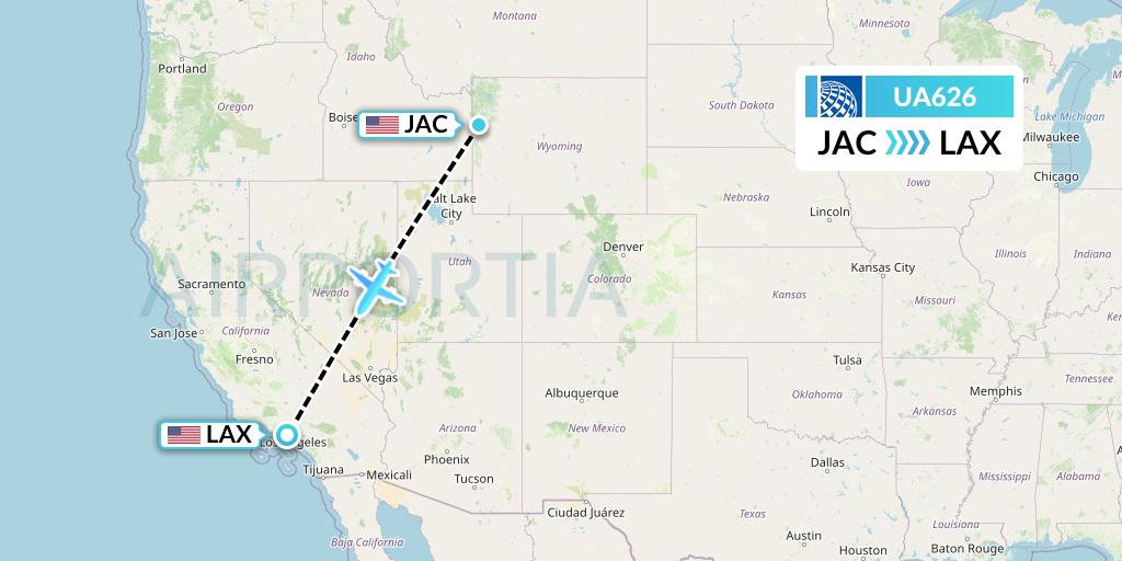 UA626 United Airlines Flight Map: Jackson to Los Angeles