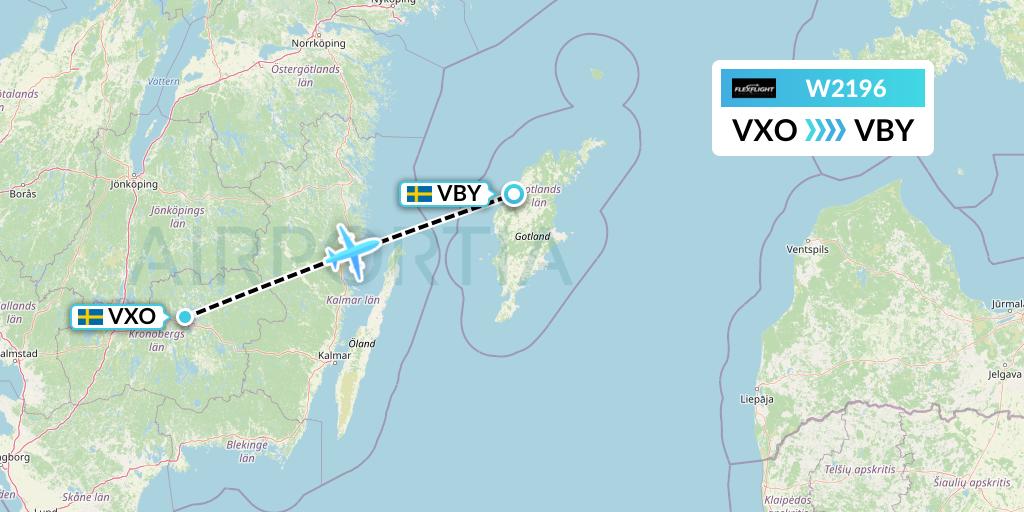 W2196 Flex Flight Flight Map: Vaxjo to Visby