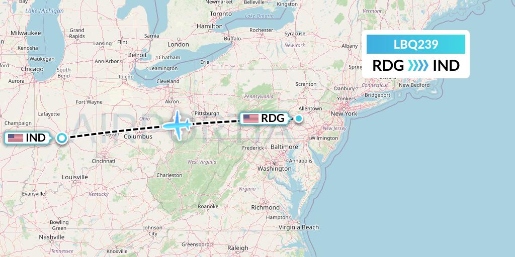 LBQ239 Quest Diagnostics Flight Map: Reading to Indianapolis