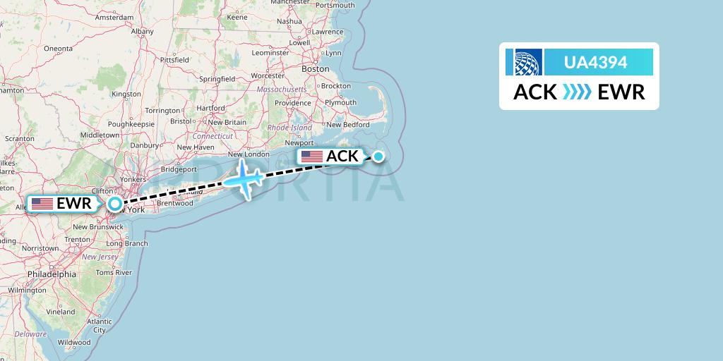 UA4394 United Airlines Flight Map: Nantucket to New York