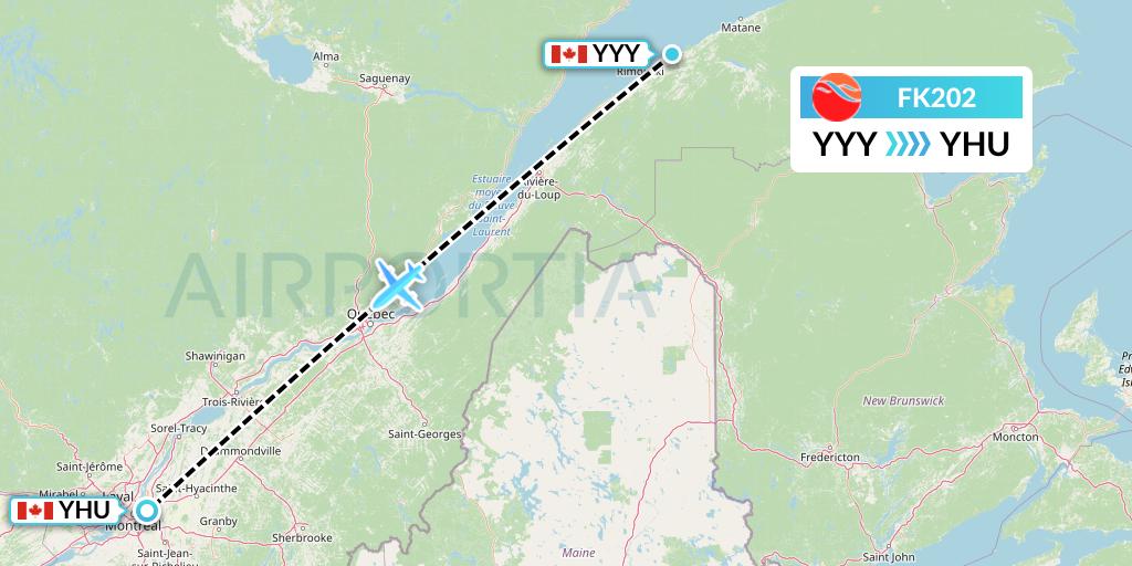 FK202 Kelowna Flightcraft Air Flight Map: Mont-Joli to Montreal